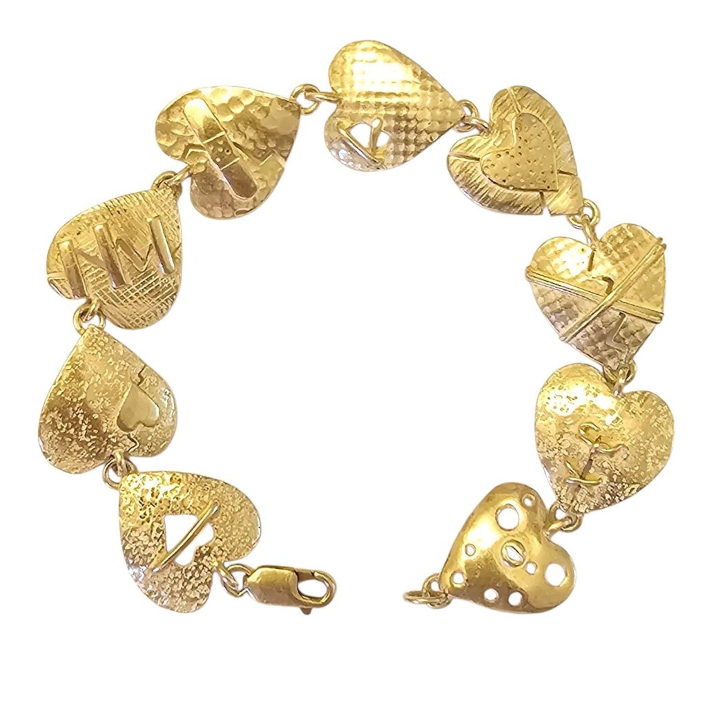 Tortured Heart Bracelet Sterling Silver Heart Links, Signed